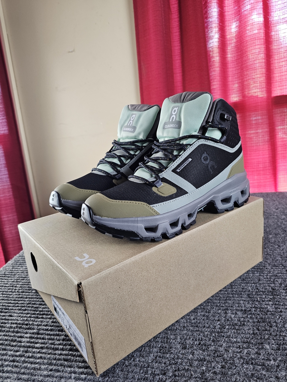 On Cloudrock Waterproof Mid-Top Lace-Up Boots in Black and Olive